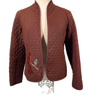 Vintage Catherine Carr Women's Brown Quilted Jacket Size 12 Embroidered